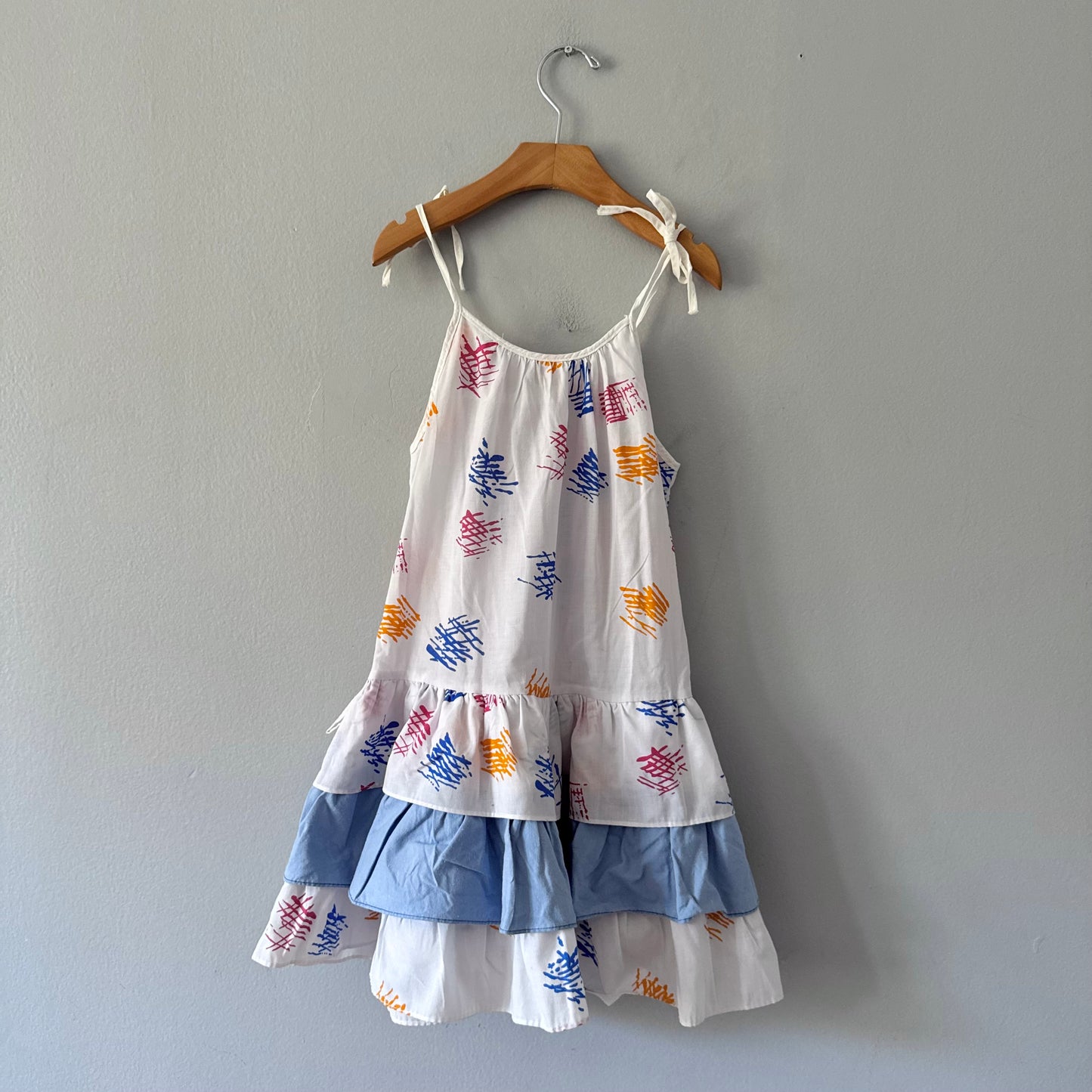 Vintage / White x blue cami dress / 6Y(Fits 7Y)