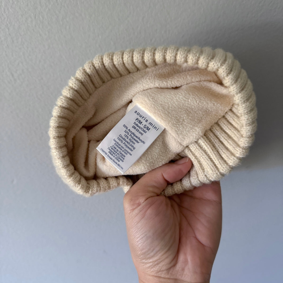 Souris mini / Ivory fleece lined beanie / 2-4Y