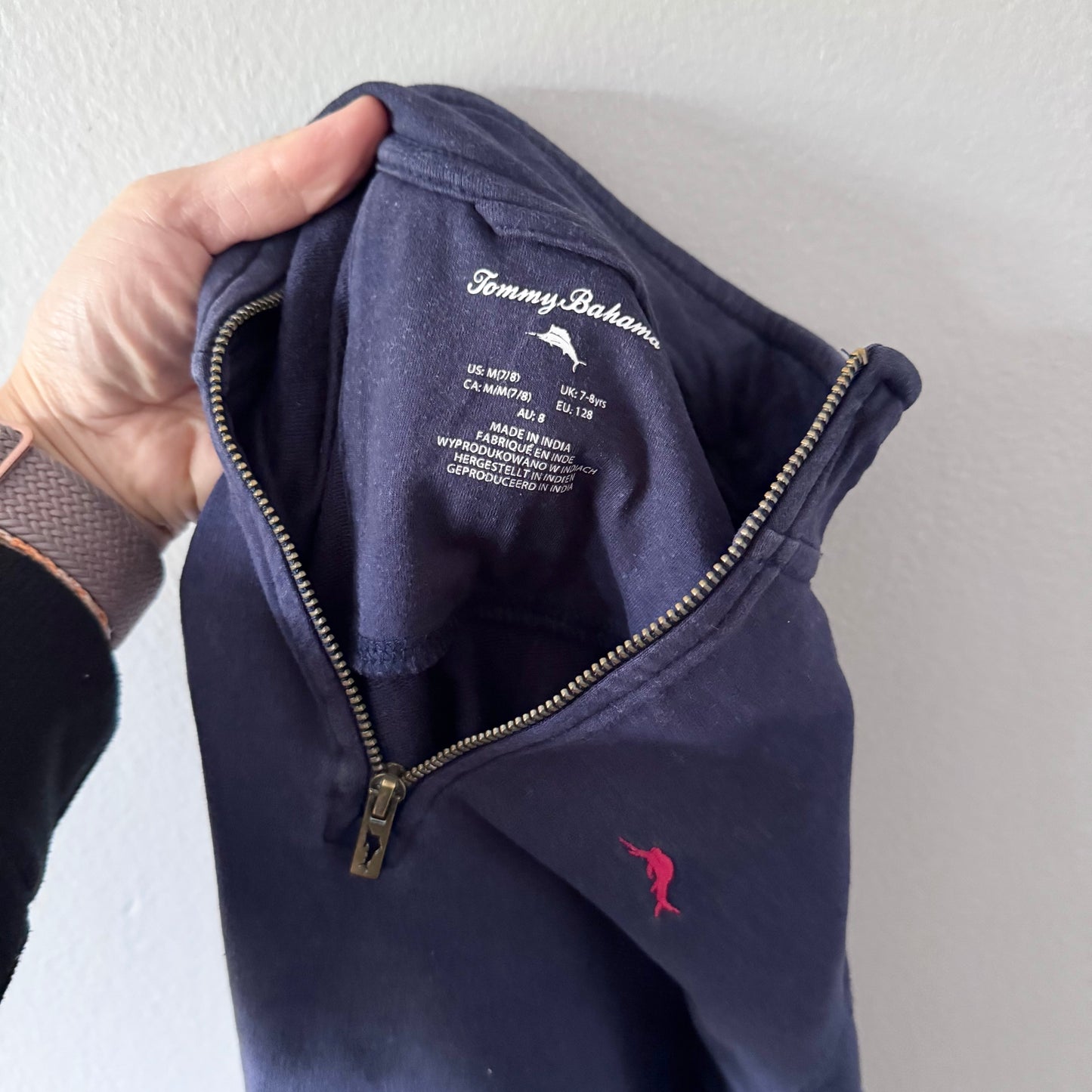Tommy Bahama / Navy crew half zip up / 7-8Y