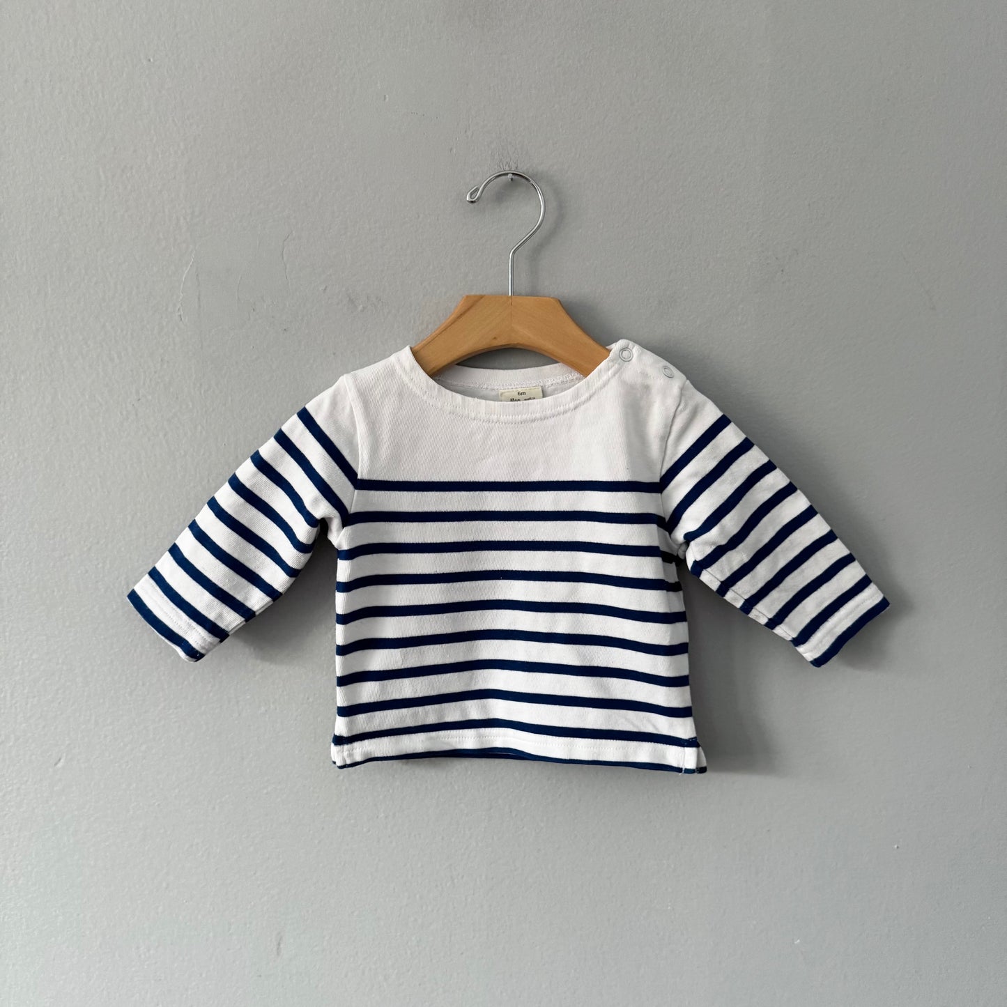 Mon Petit / White x blue striped boat neck / 6M