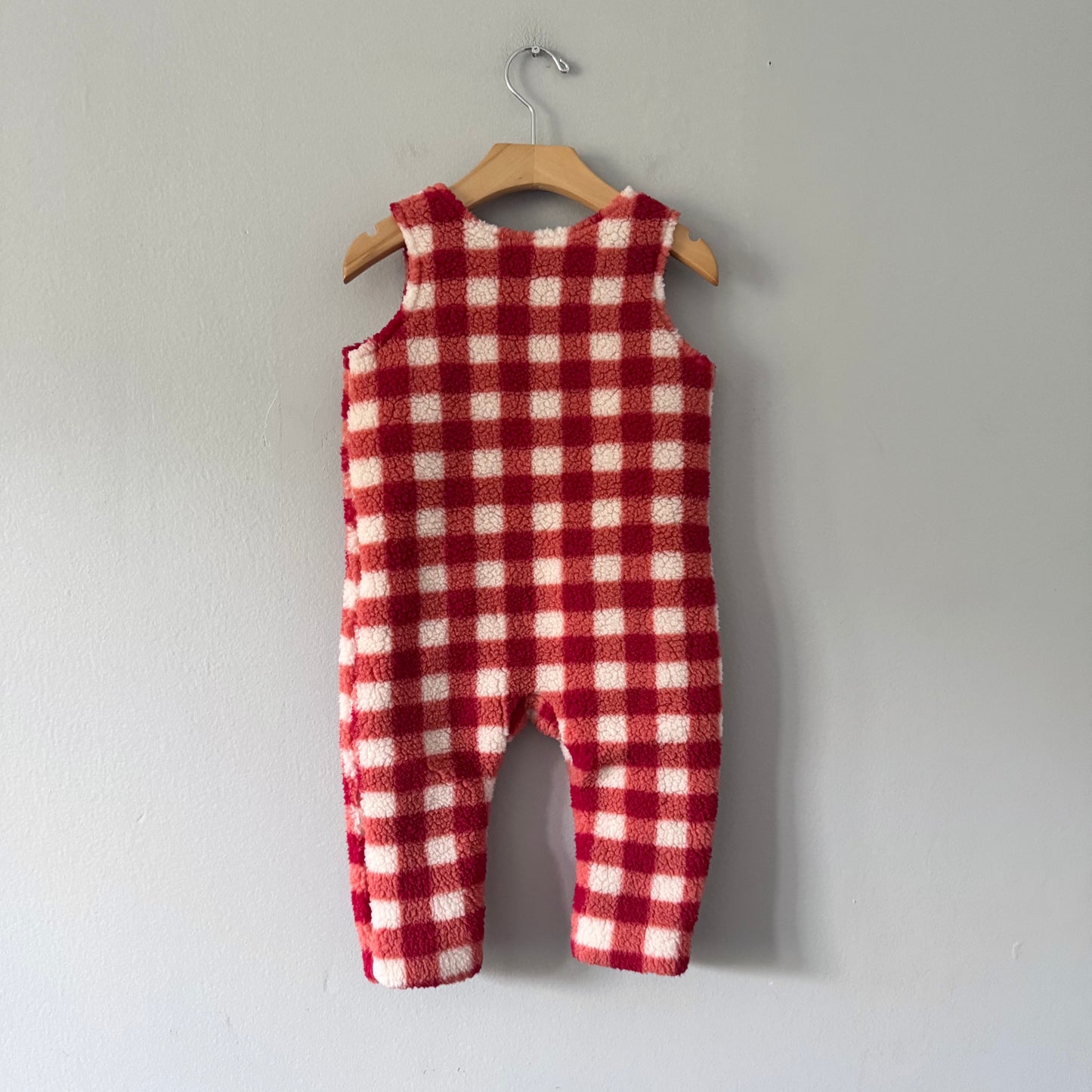 Hanna Andersson / Red white plaid sherpa overall / 12-18M