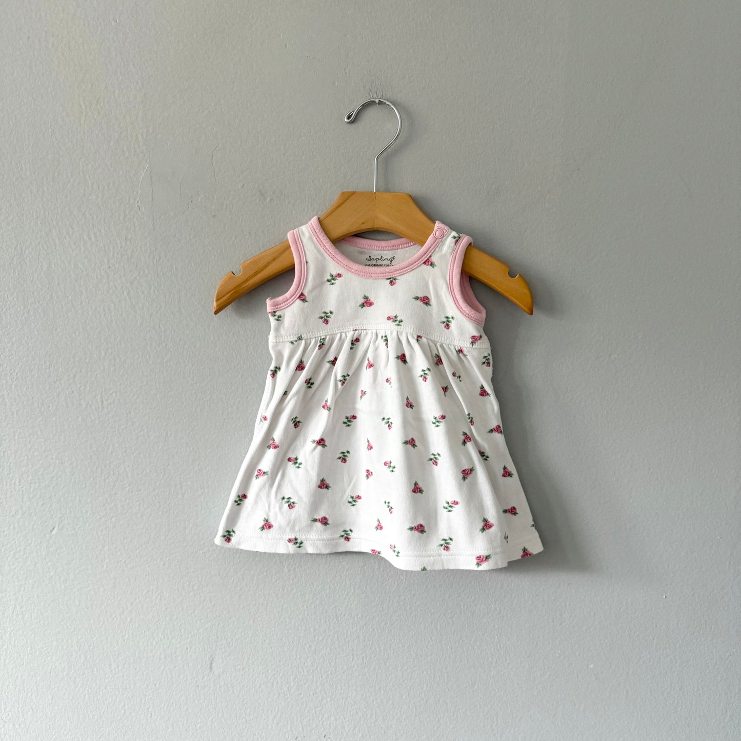 Sapling / White x pink rose tank dress / 3-6M