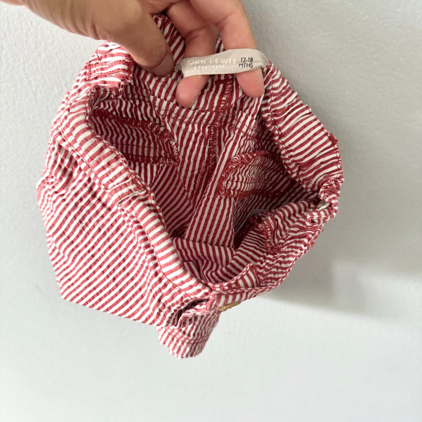 John Lewis / Red x white stripe shorts / 12-18M