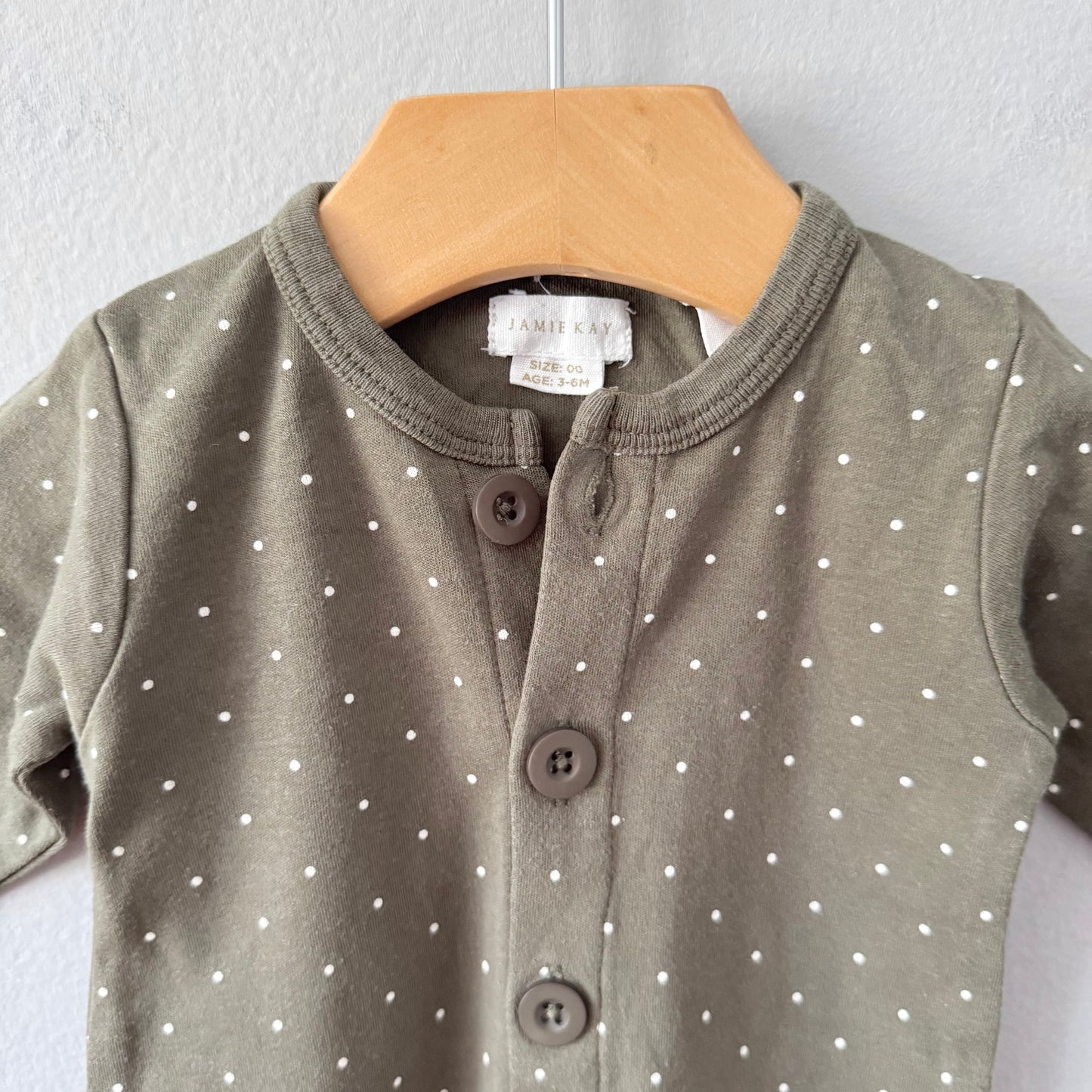 Jamie Kay / Dark khaki x dots romper / 3-6M