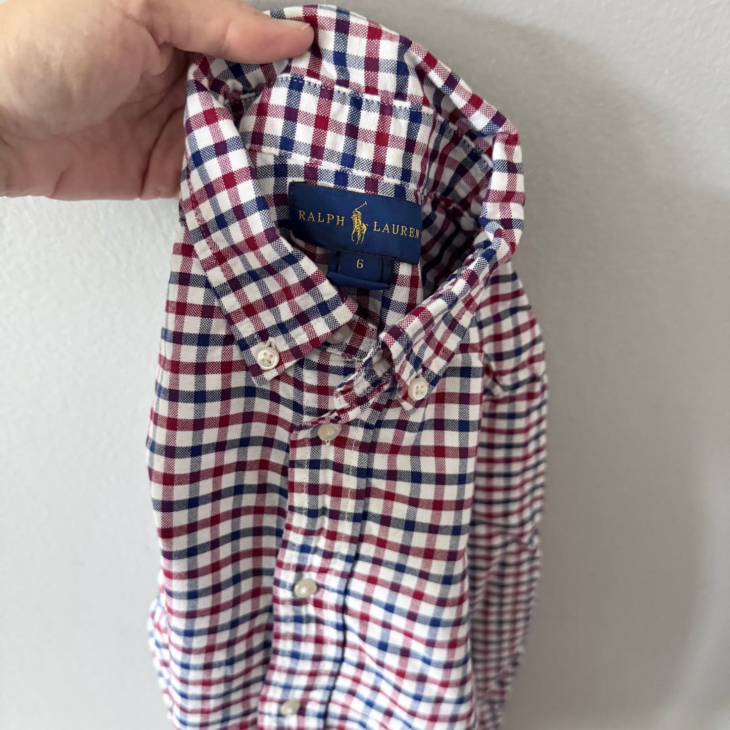 Polo Ralph Lauren / White navy red checked shirt / 6Y