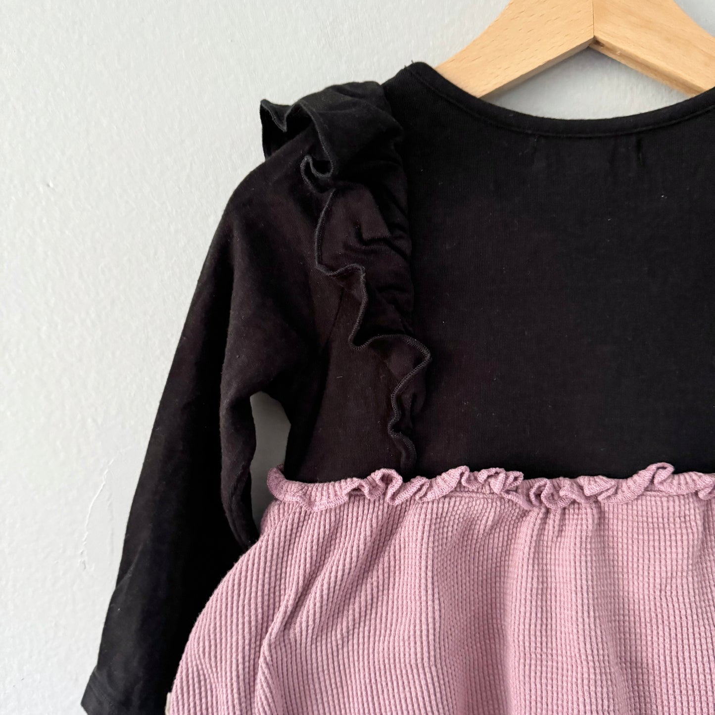 Greige. / Black x purple waffle dress / 18-24M
