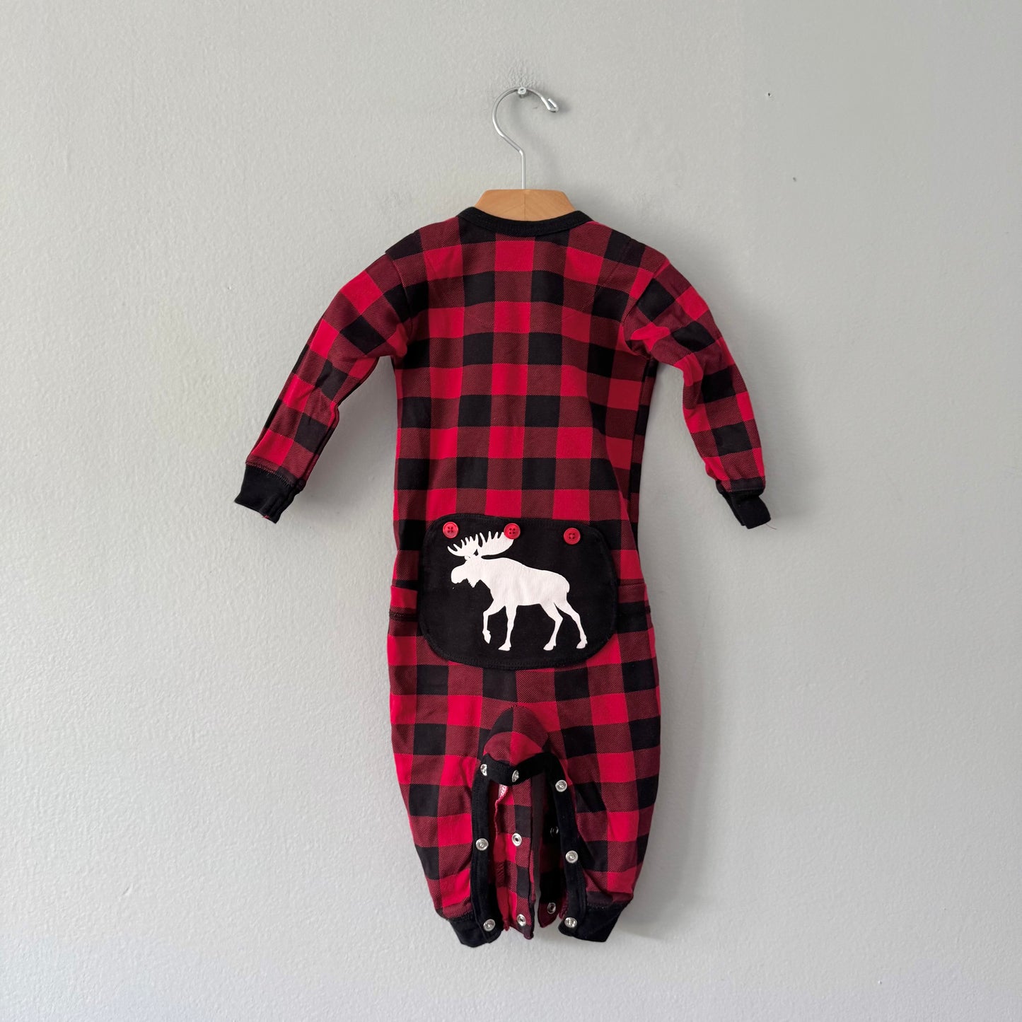 Little Blue House / Red x black plaid romper / 6-12M