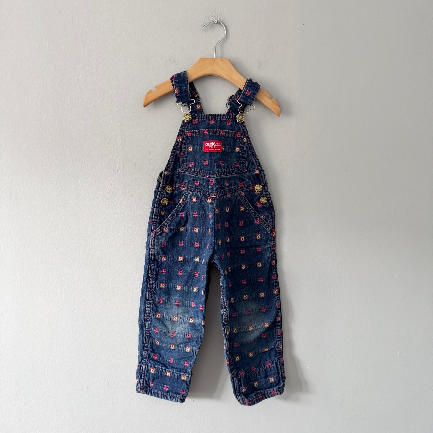 Oshkosh Vintage / Denim overalls - woven animal pattern / 3Y