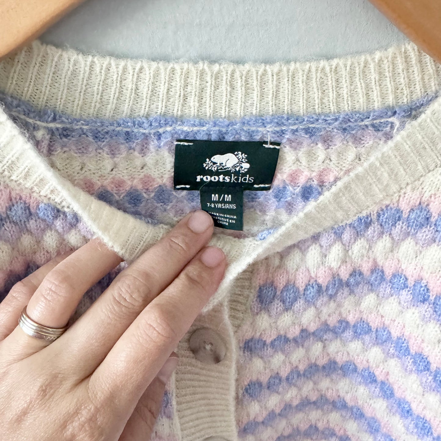 Roots / Pastel bubble knit cardigan / 7-8Y