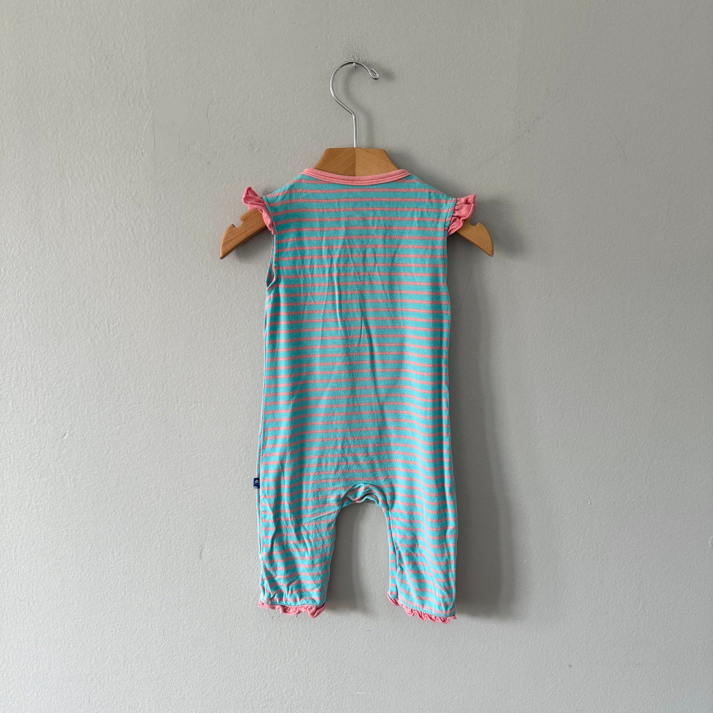 Kickee Pants / Pink x blue stripe tank romper / 3-6M