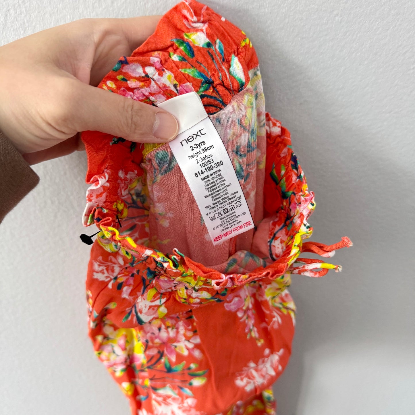 Next / Orange x floral viscose pants / 2-3Y