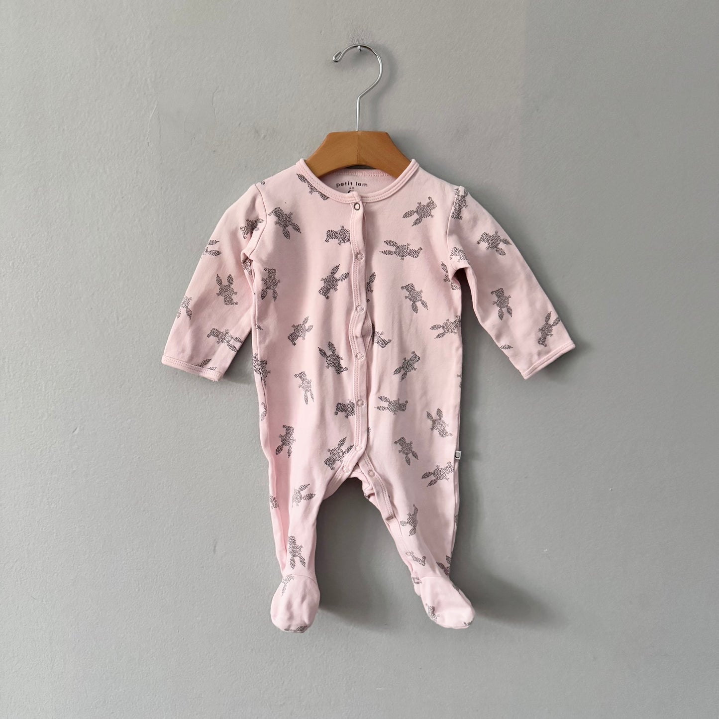 Petit lem / Light pink x rabbit romper / 6M