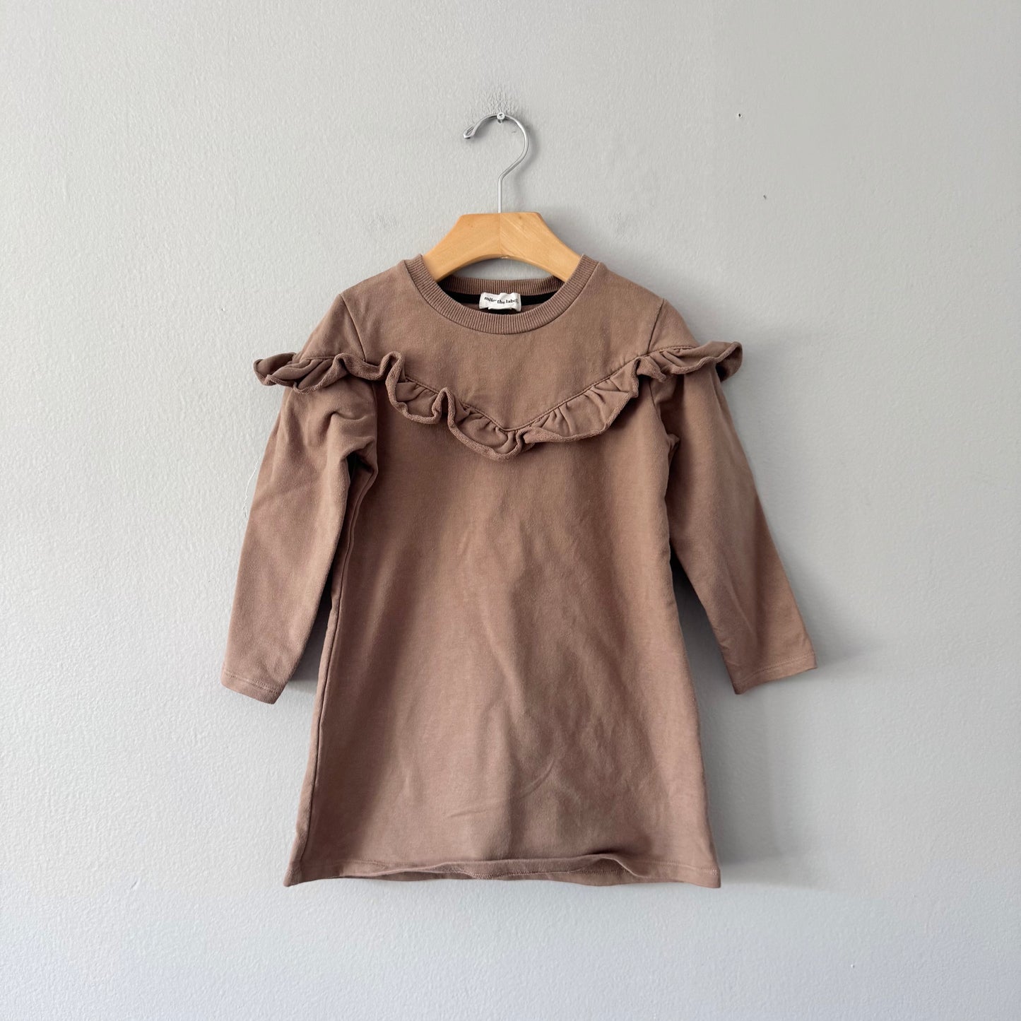 Miles the label / Brown ruffle crew dress / 3Y