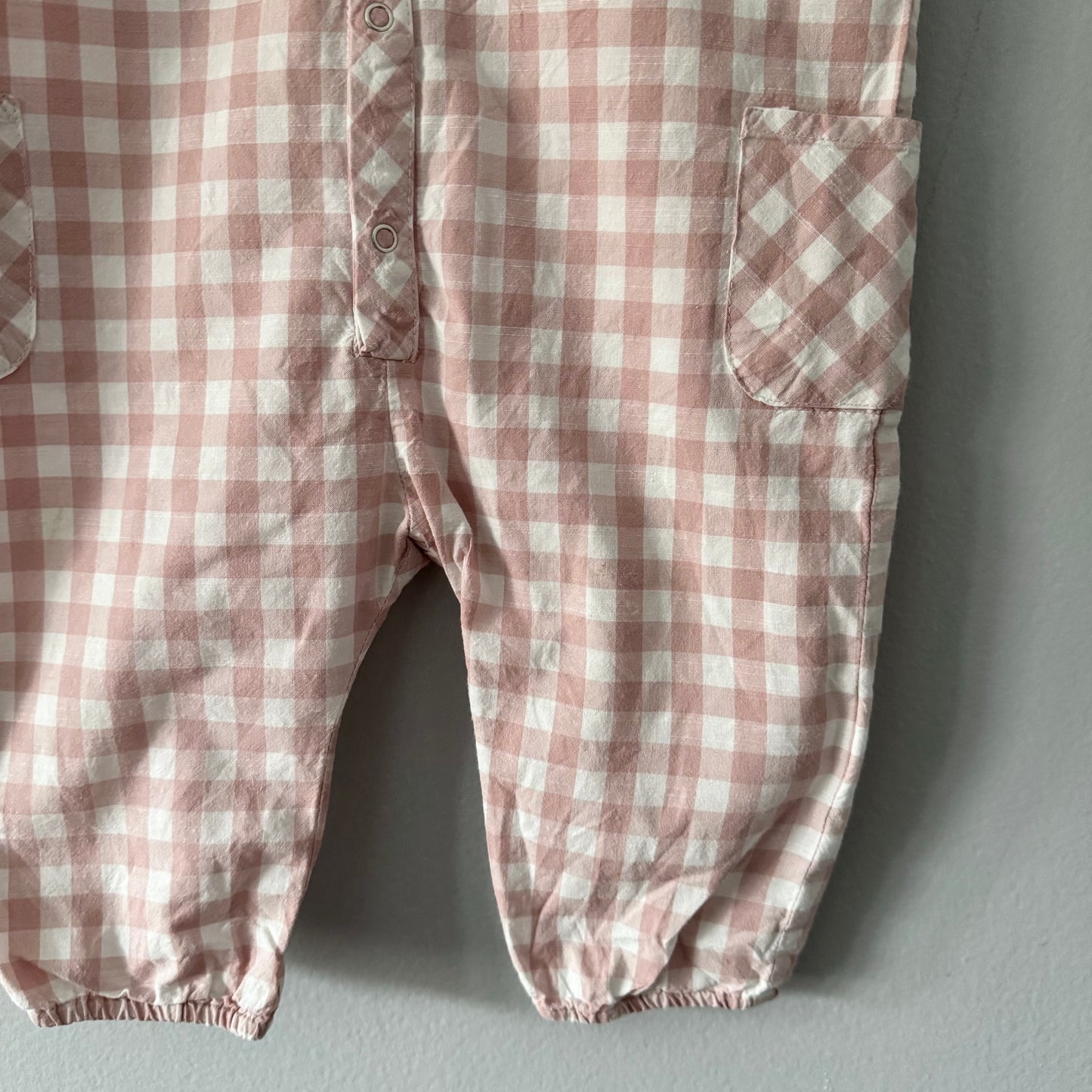 Pehr / Pink x white gingham tank romper / 12-18M