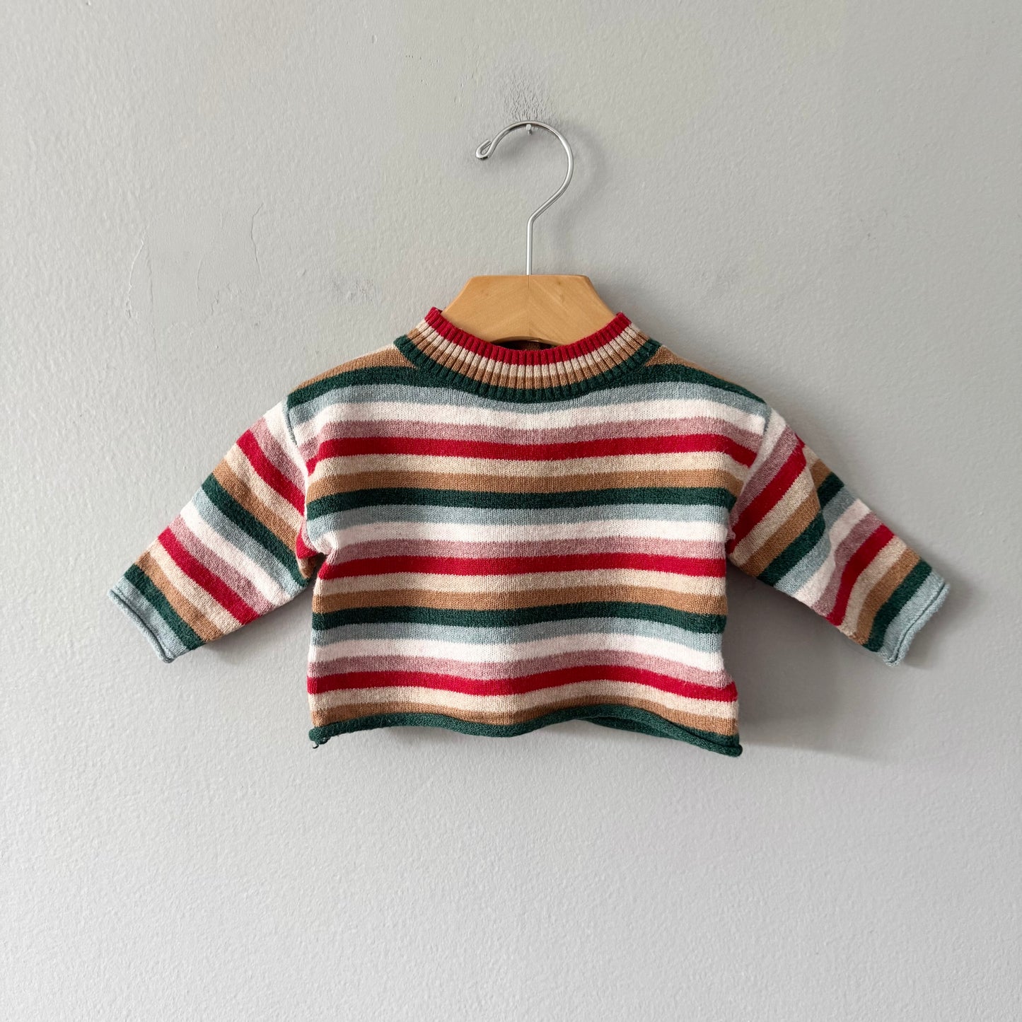 Gap / Red green stripe knit pullover / 0-3M