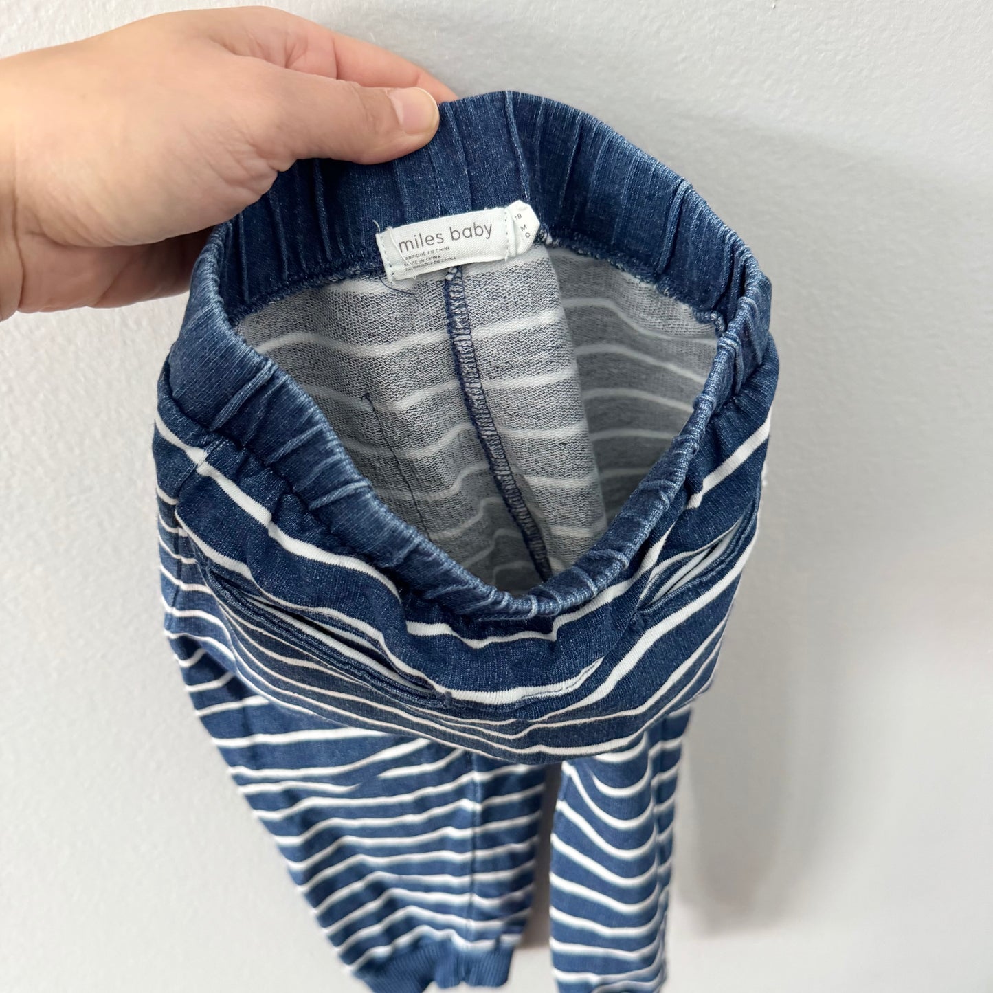 Miles baby / Navy x white stripe hoodie & pants set / 18M
