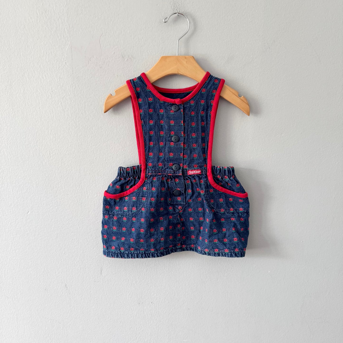 Vintage Oshkosh / Denim x red flower overall skirt / 18M
