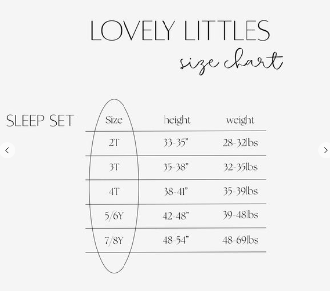 Lovely Littles Canada / Ivy sleep set / 2, 3, 4, 5-6, 7-8T