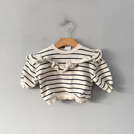 Zara / Stripe x ruffle sweatshirt / 6-9M