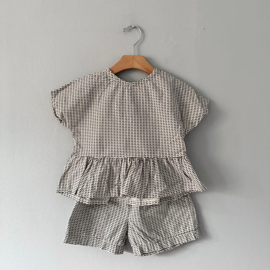 Fait main / Ensemble tunique + short blanc x croissant de lune / 24M