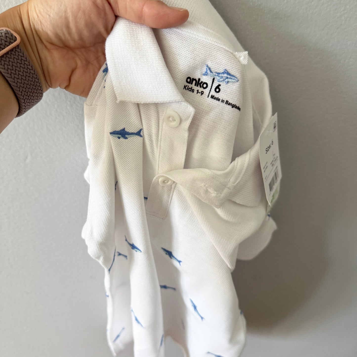 Anko kids / White x shark polo shirt / / 6Y - New with tag