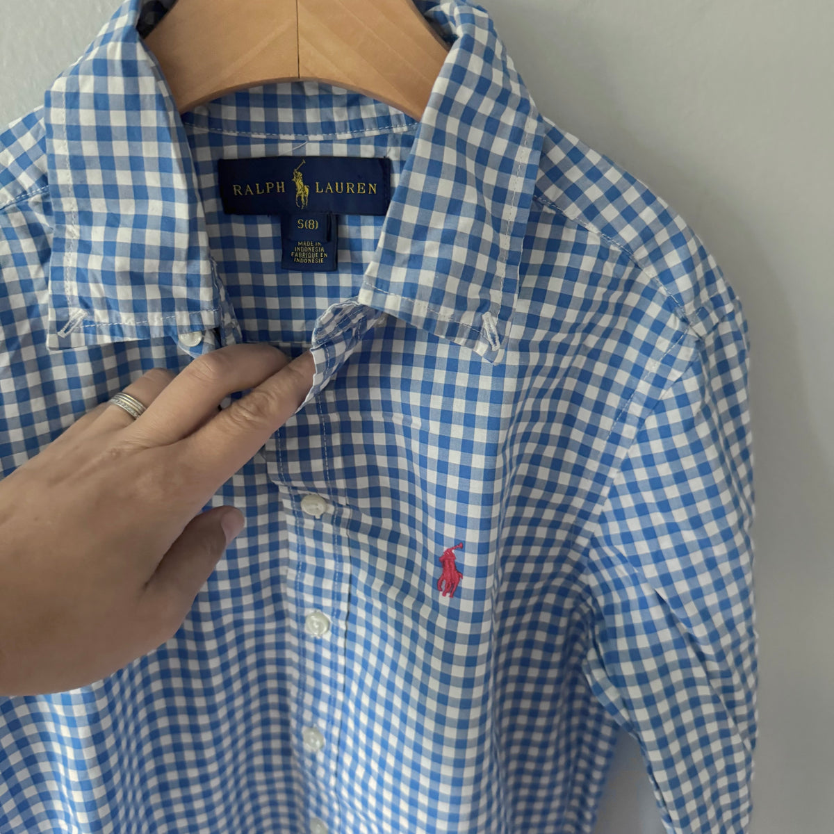 Polo Ralph Lauren / White blue plaid shirt / 8Y