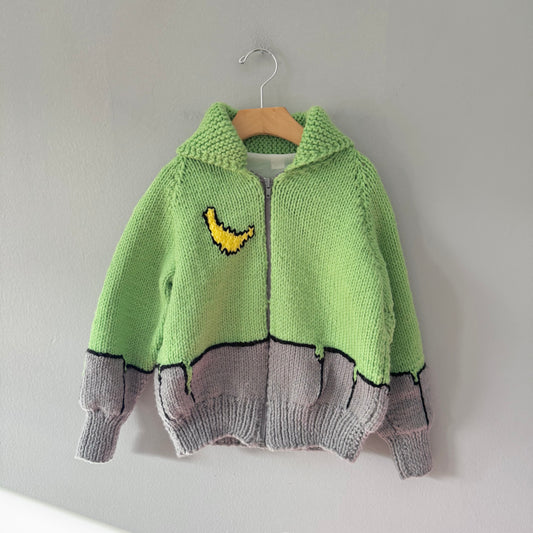 Handmade / Light green knit zip up jacket / 6-7Y