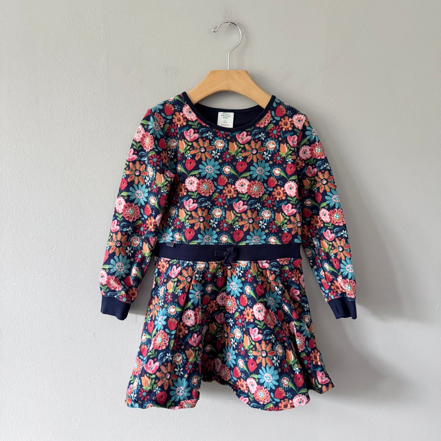 Boboli / Floral long sleeve crew dress / 6Y
