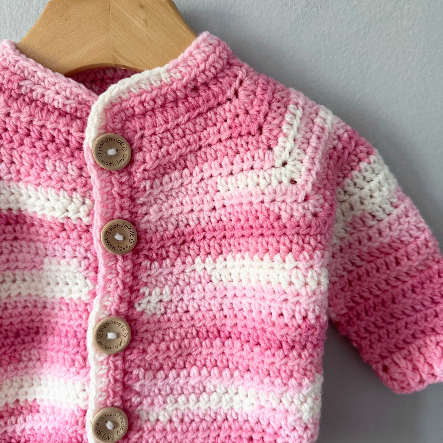 Handmade / Pink crochet cardigan / 6M