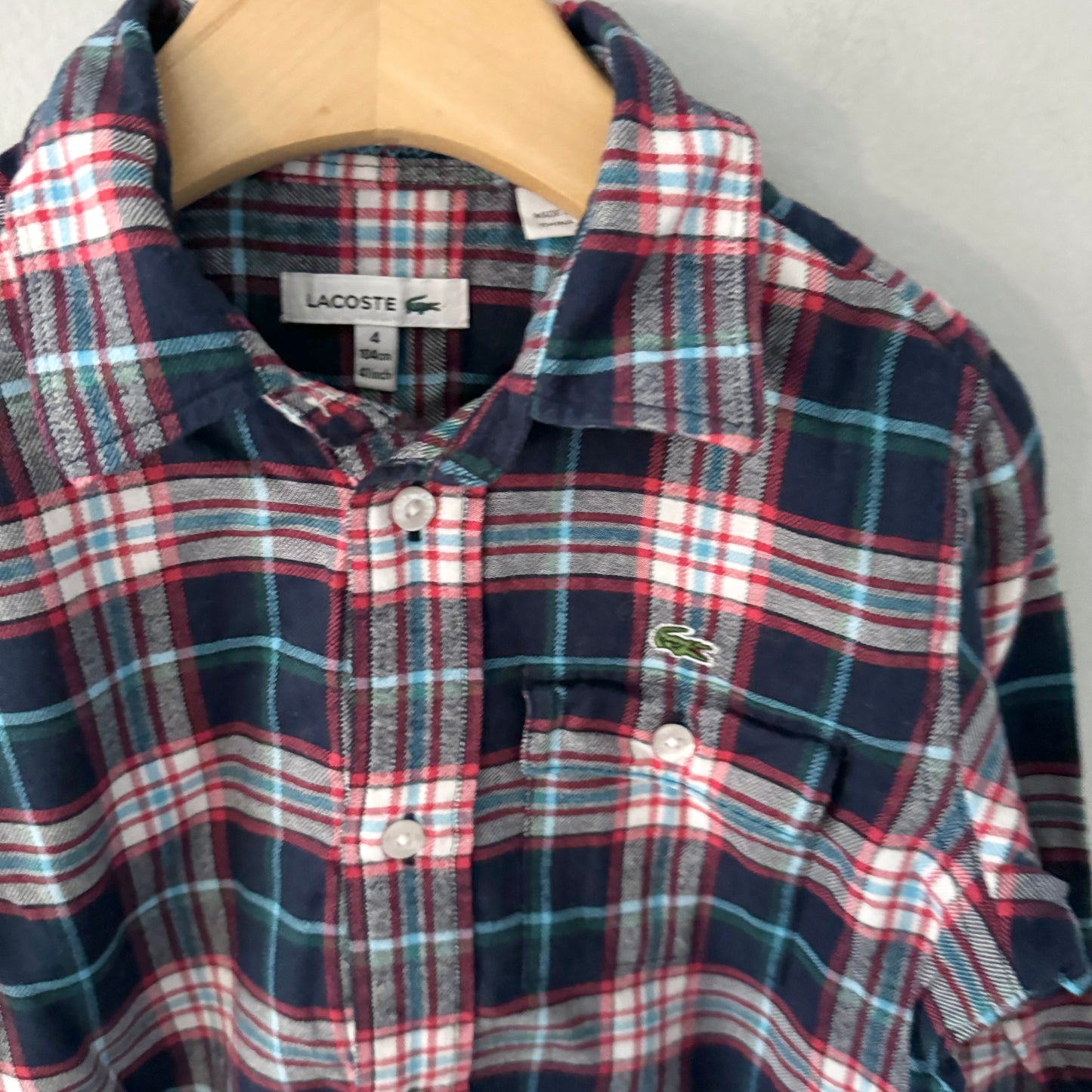 Lacoste / Navy x red flannel shirt / 4Y