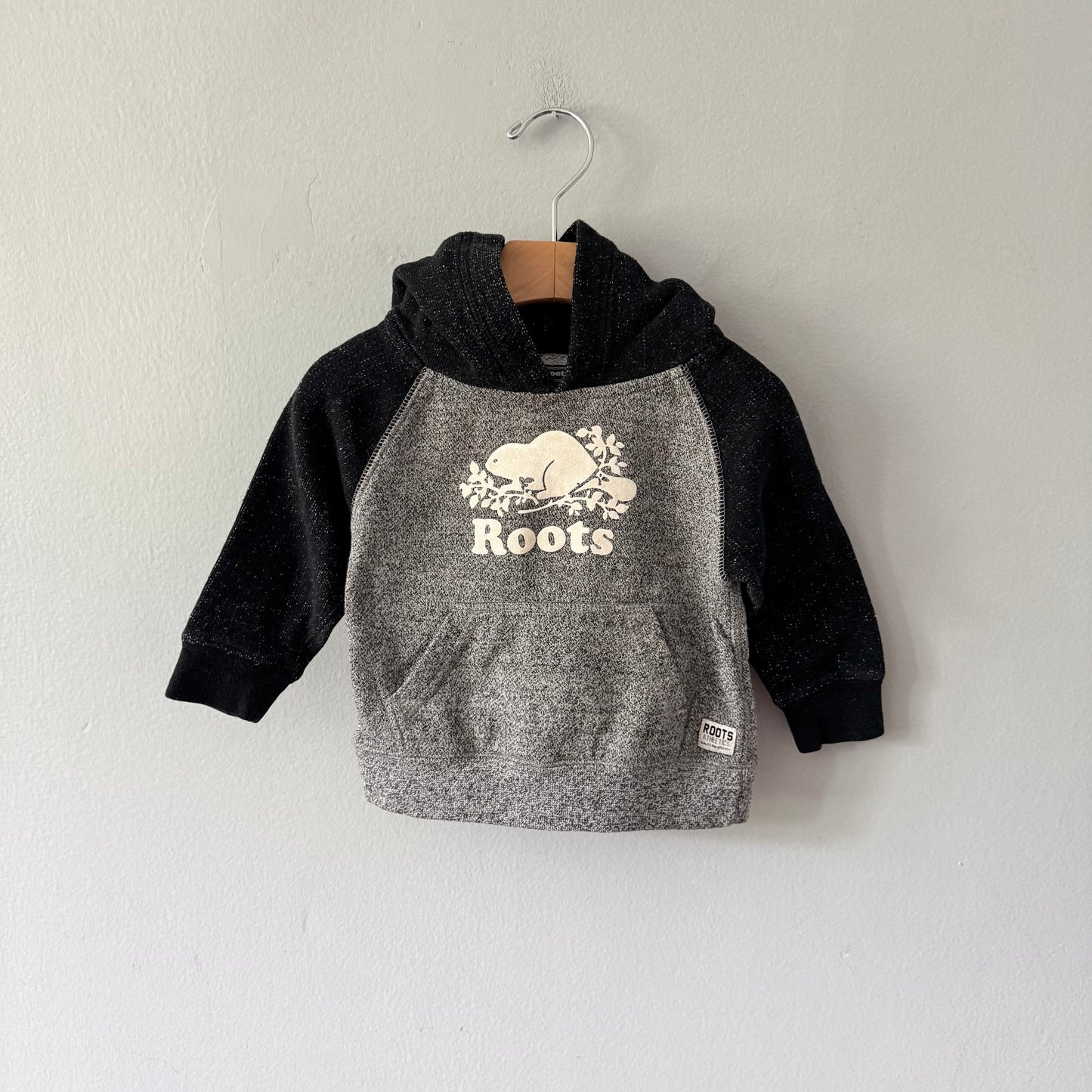 Roots / Black x salt and pepper hoodie / 12-18M