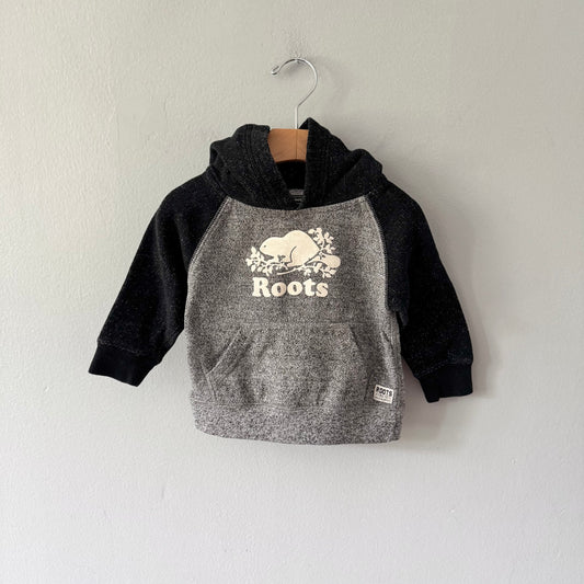 Roots / Black x salt and pepper hoodie / 12-18M
