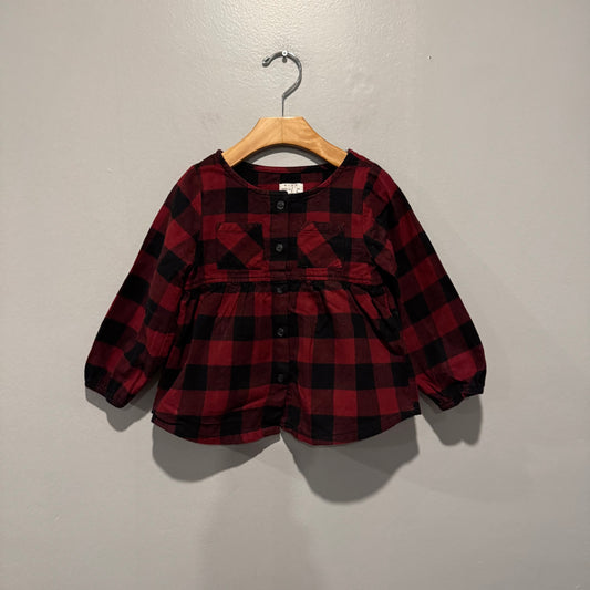 Rise Little Earthling / Red x black plaid tunic / 3-4Y