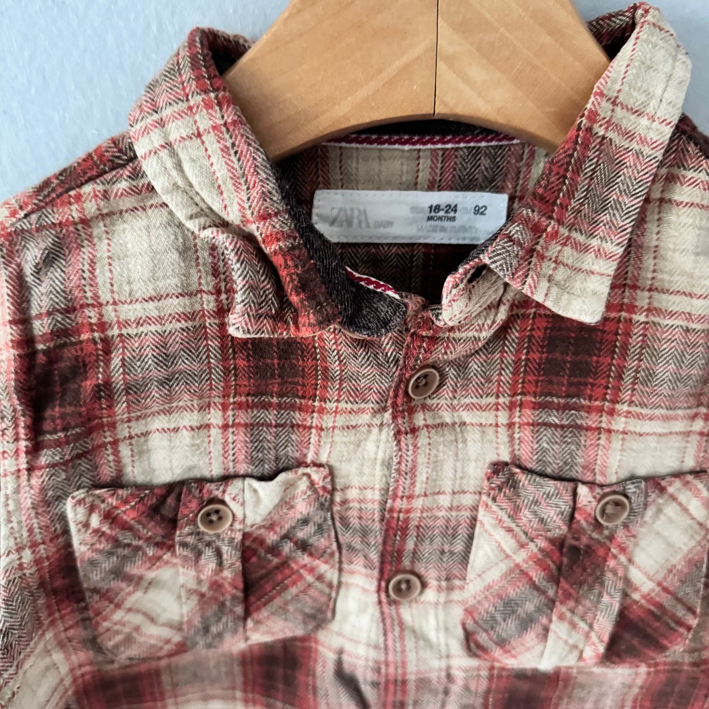 Zara / Beige x red flannel shirt / 18-24M