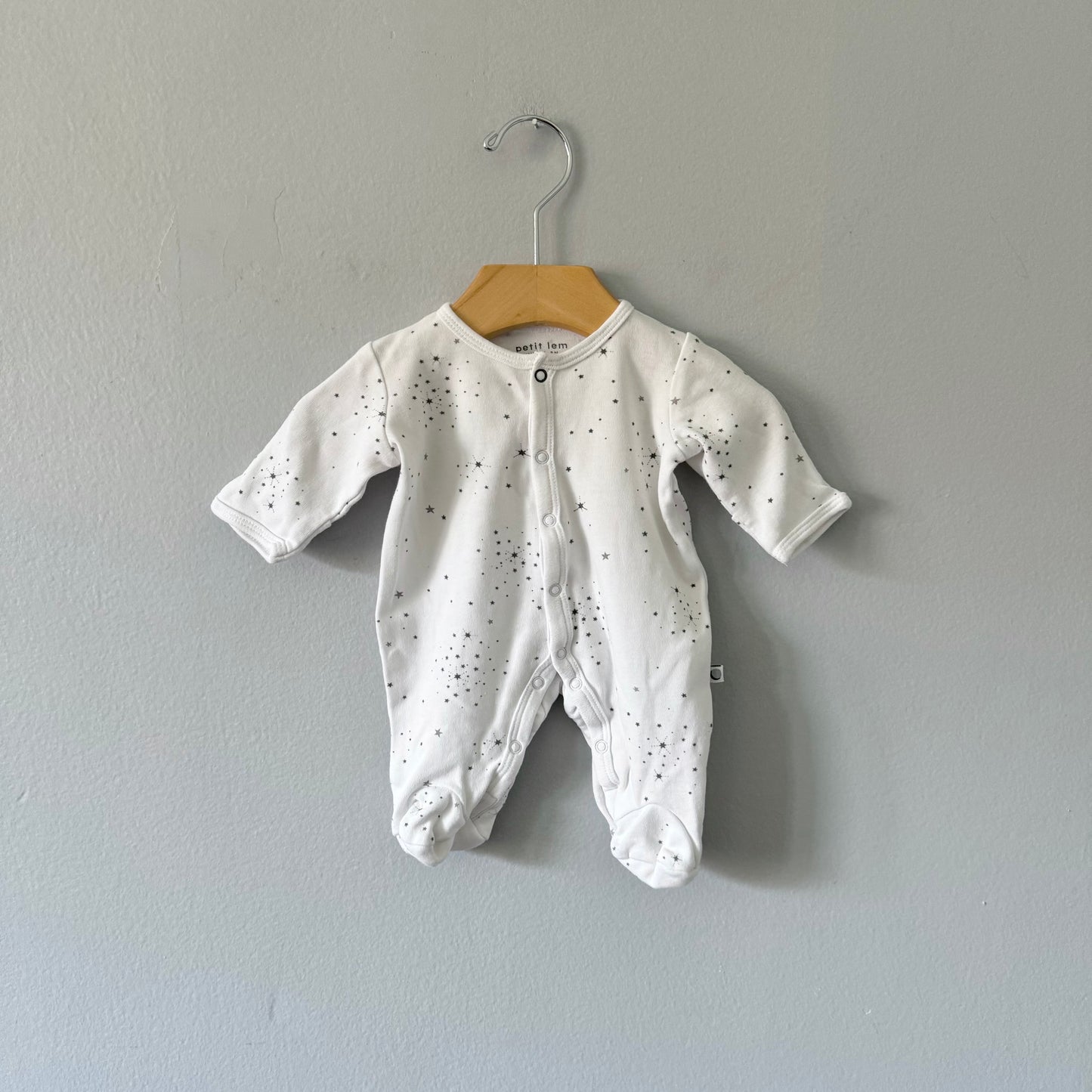 Petit Lem / White x star long sleeve romper / NB