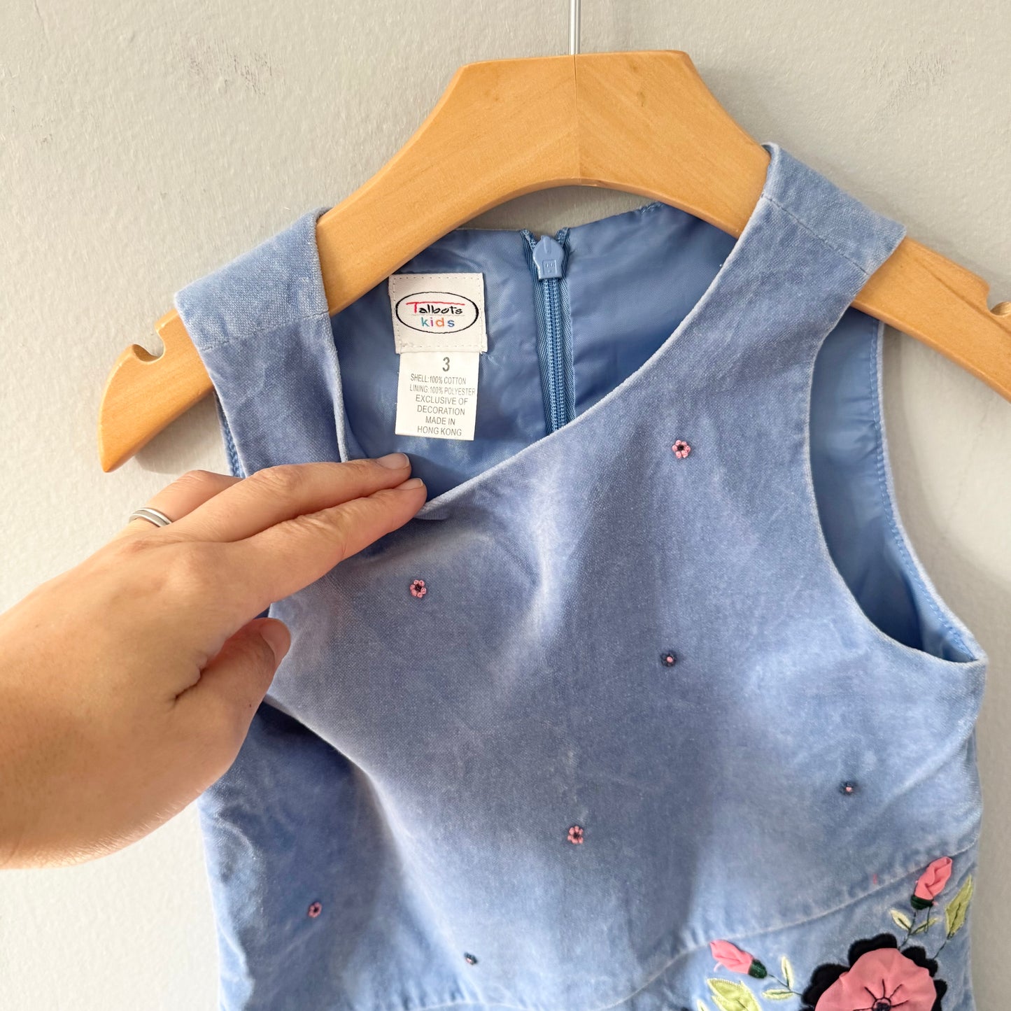 Talbots kids / Blue velour floral dress / 3T