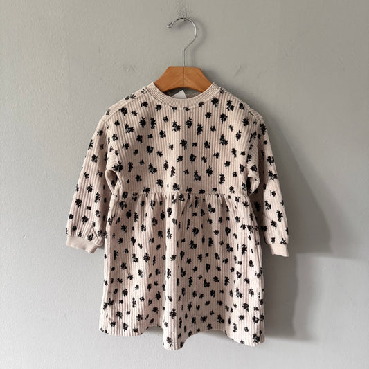 Zara / Beige corduroy x floral long sleeve dress / 18-24M