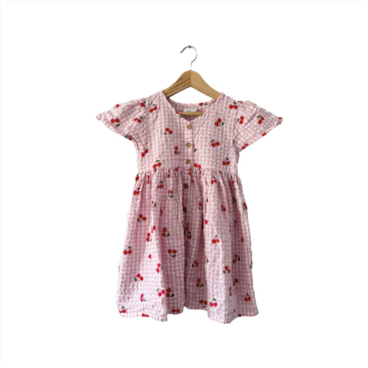 Next / Pink gingham x cherry dress / 4-5Y
