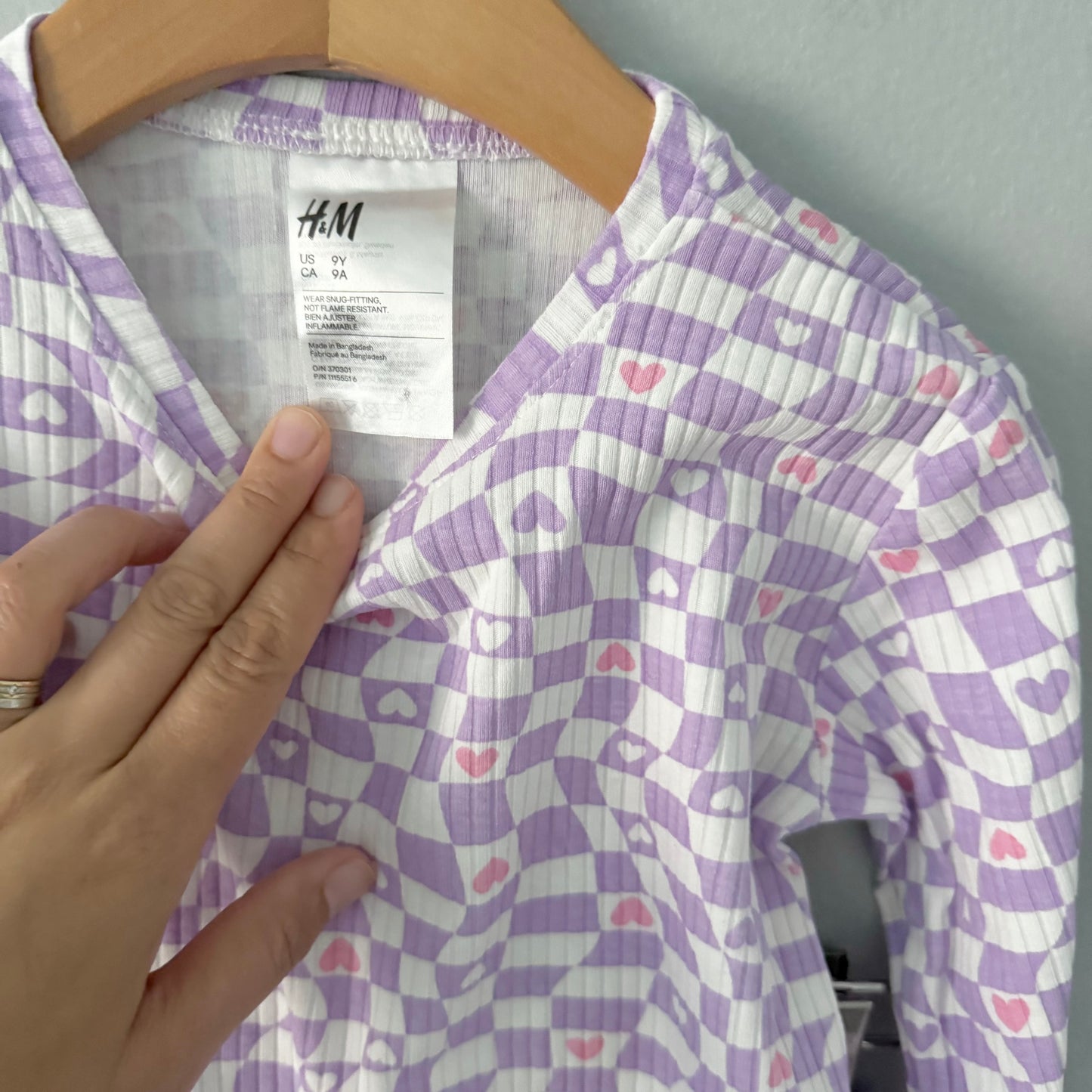H&M / Purple x heart pajama set / 9Y