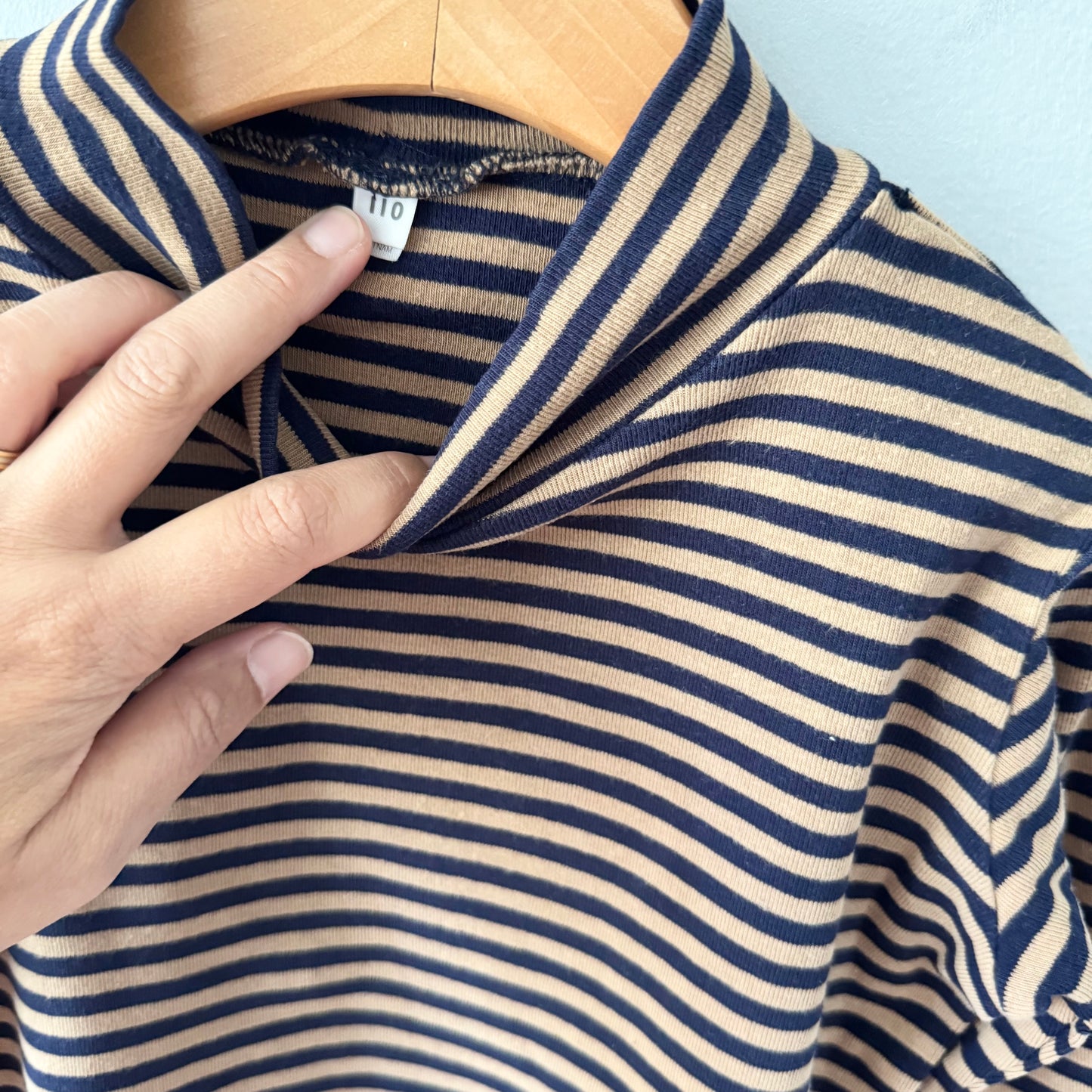 Muji / Navy brown stripe long sleeve / 110(4Y)