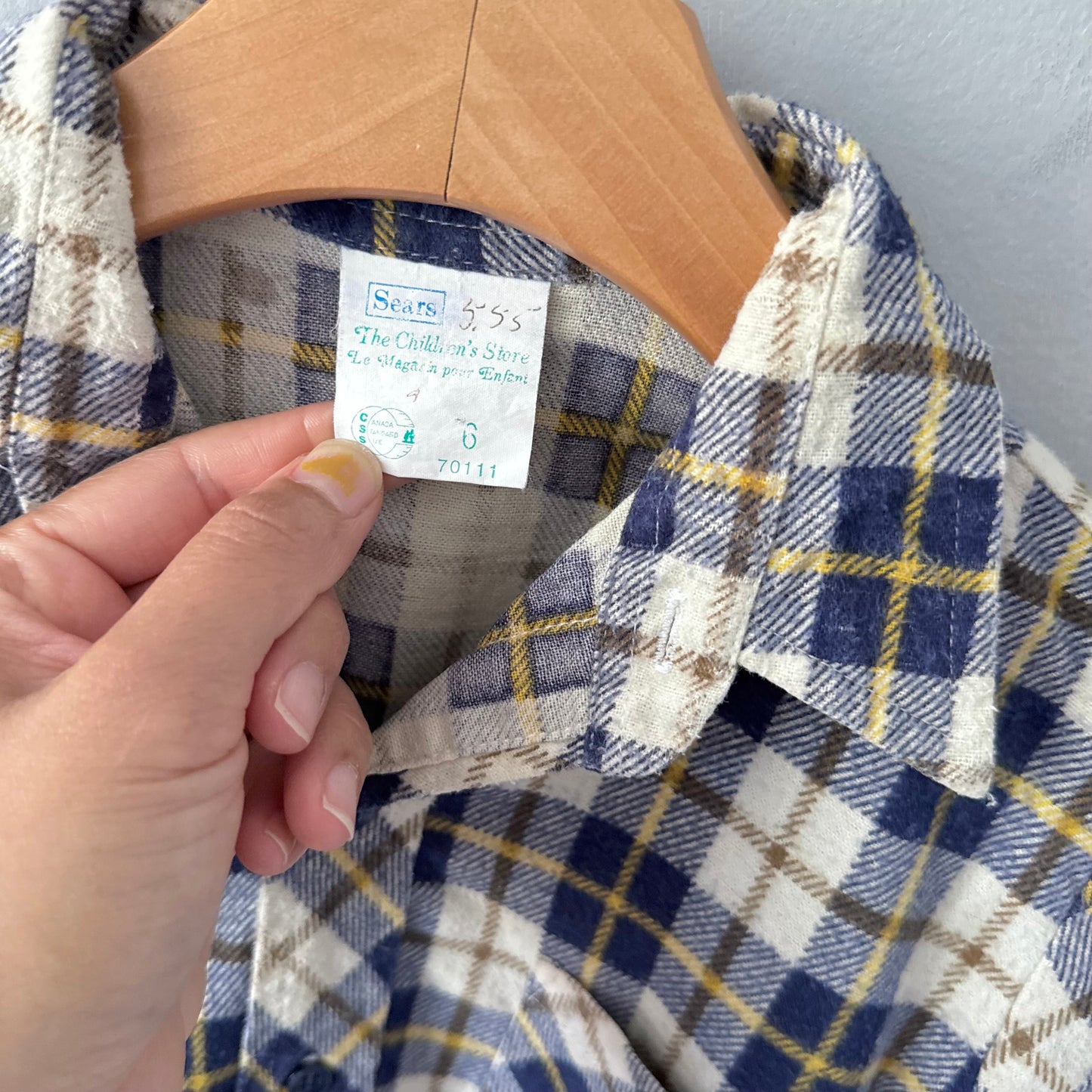 Vintage Sears / White navy flannel shirt / 6Y
