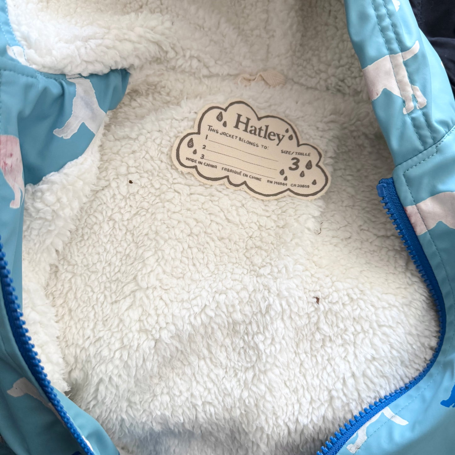 Hatley / Light blue sherpa lined rain jacket / 3Y