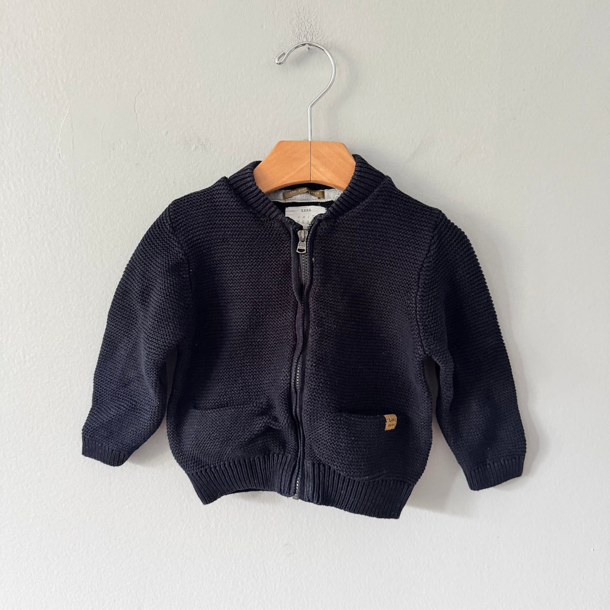 Zara / Navy cotton knit zip up jacket / 12-18M