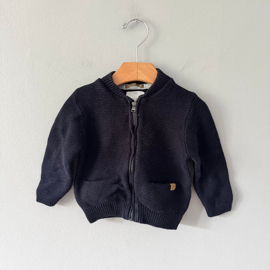 Zara / Navy cotton knit zip up jacket / 12-18M