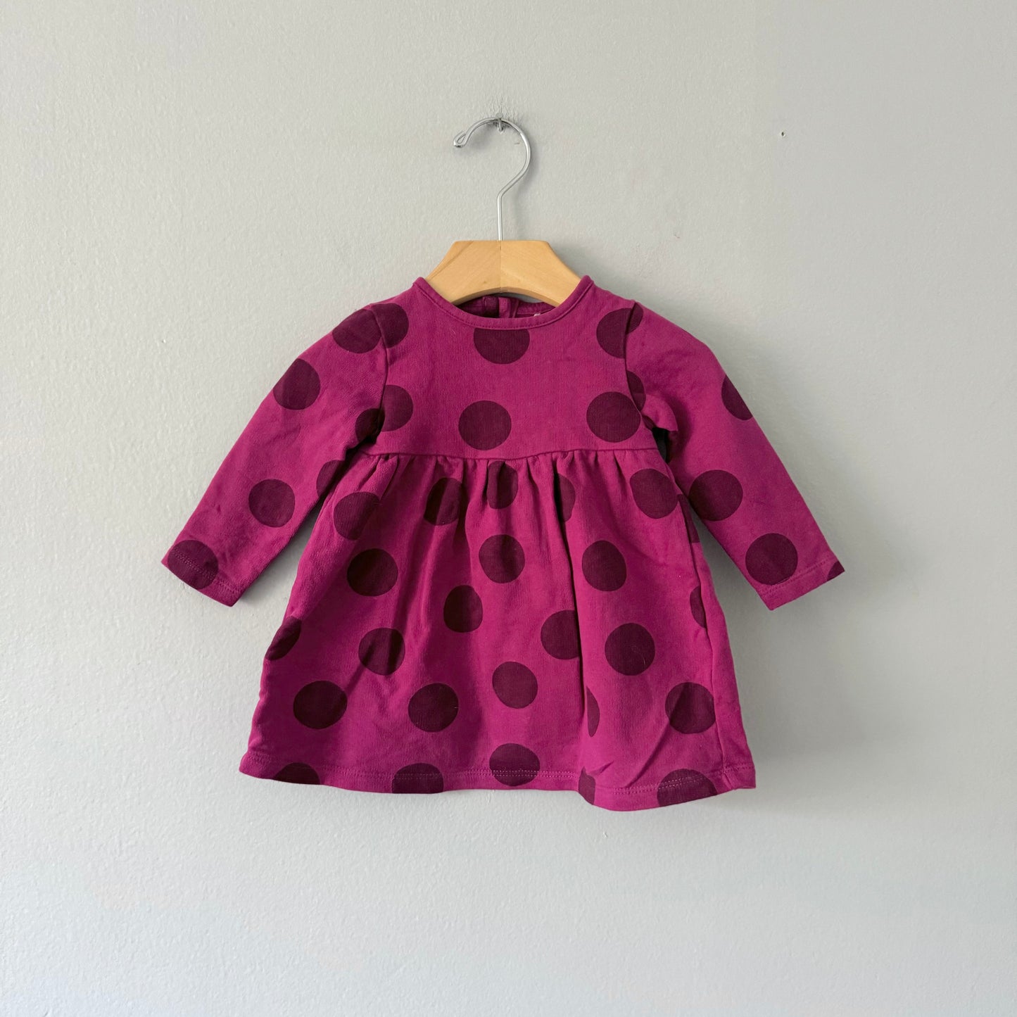 John Lewis / Purple x dots long sleeve dress / 3-6M