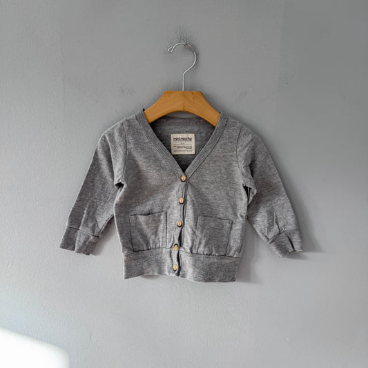 Mini mioche / Light grey cotton cardigan / 12-18M