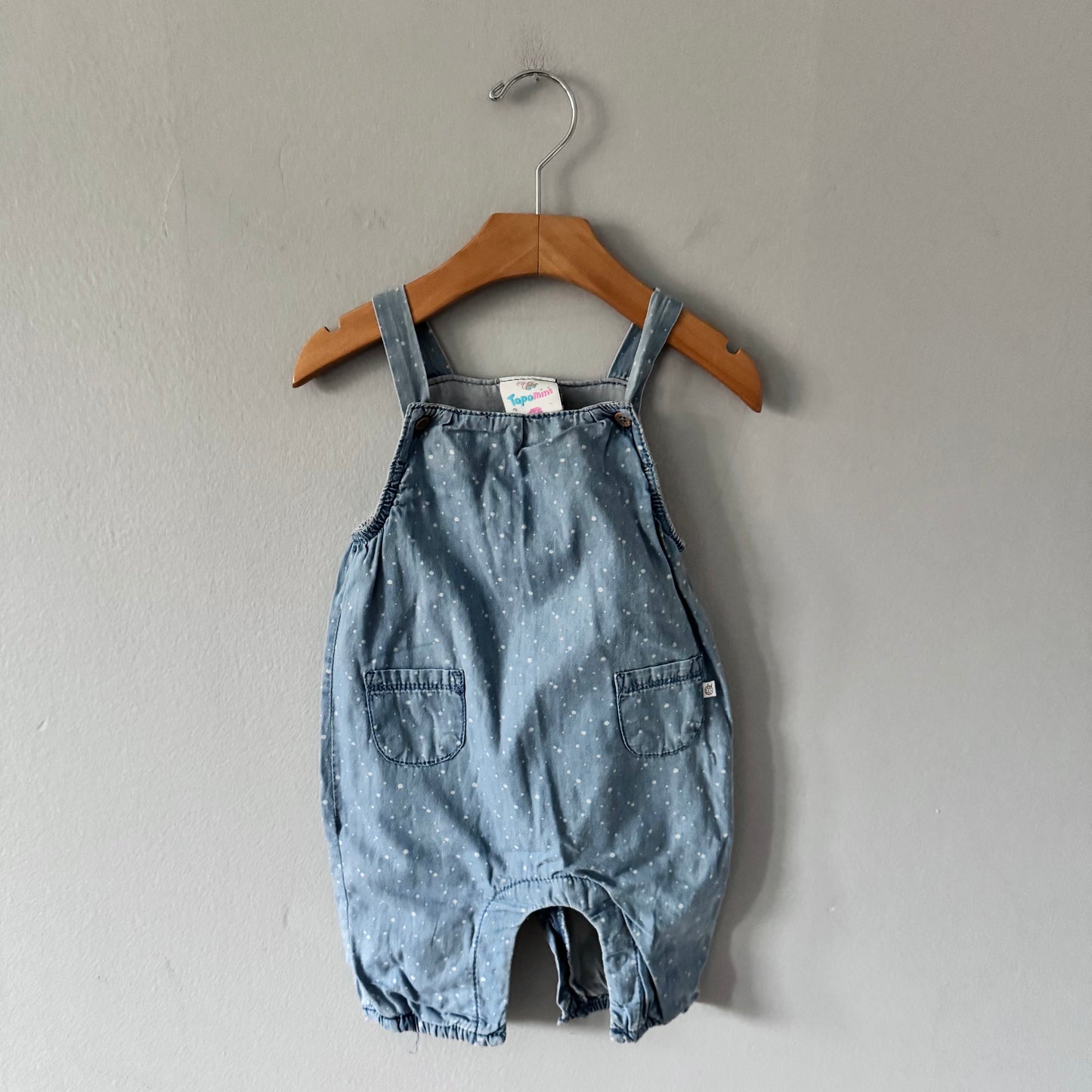 Topo mini / Barboteuse chambray à pois / 68 (3-6M)