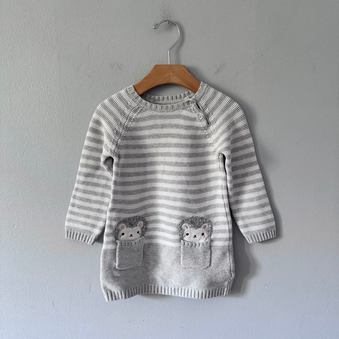Primark / Light grey stripe cotton knit dress / 18-24M