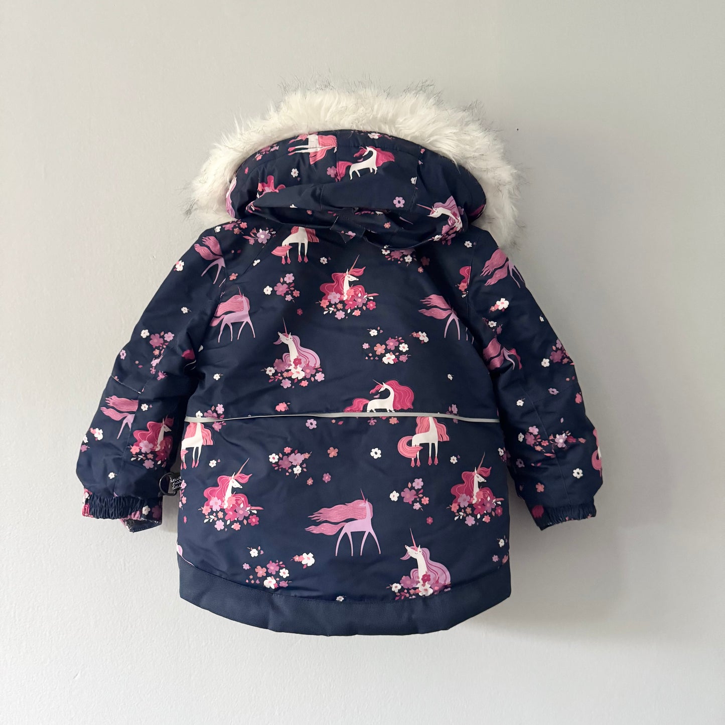 Deux par Deux / Navy x pink unicorn winter jacket / 2Y