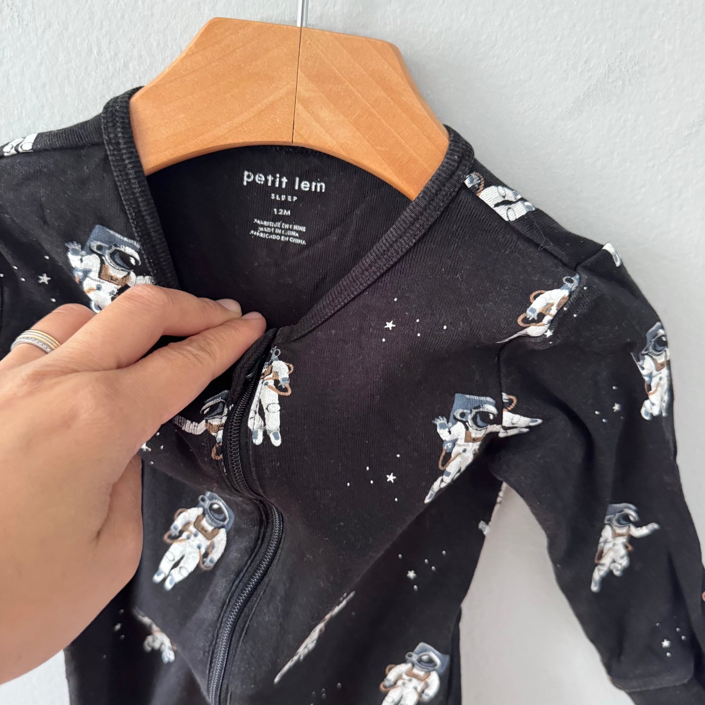 Petit lem / Black x astronaut romper / 12M